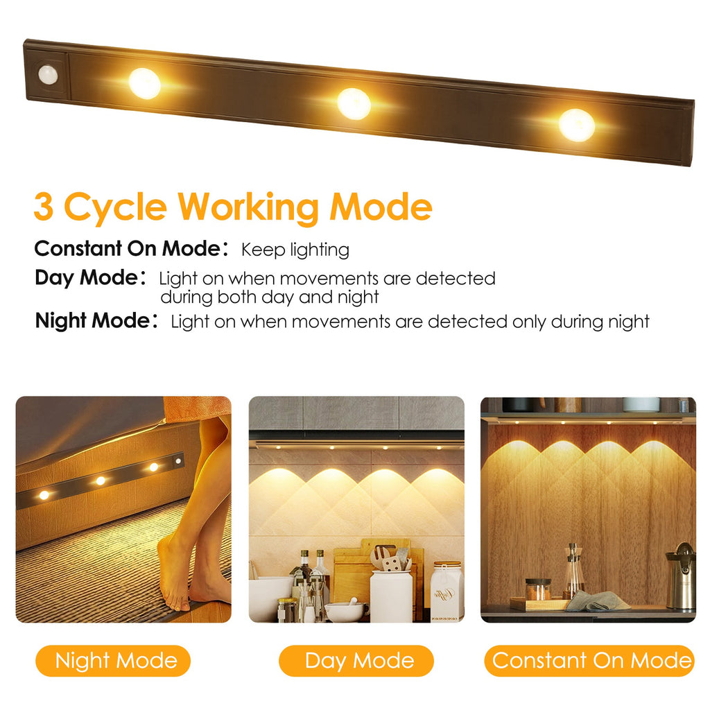 Closet light working modes: always on, day mode and night mode