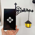 Hexagon lantern bookshelf insert with warm glow