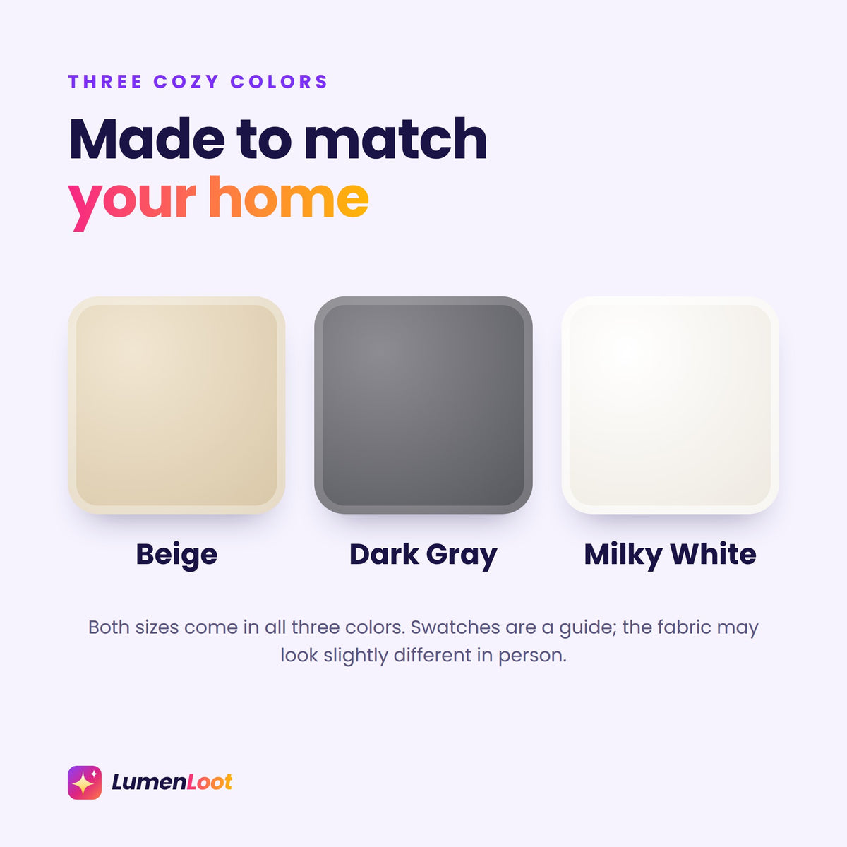 Self-warming pet bed colors: beige, dark gray and milky white